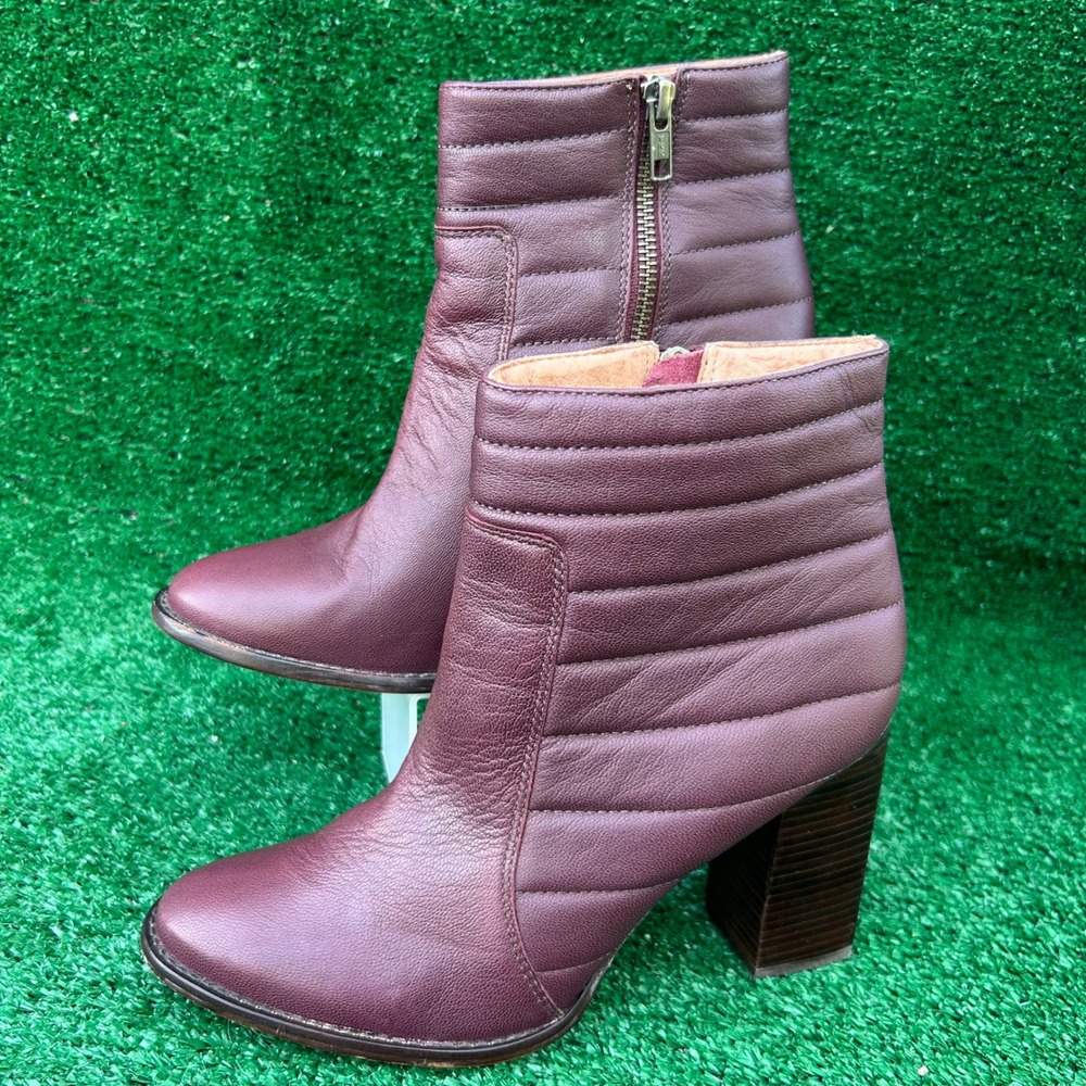 Madewell Burgundy Leather Quilted Ankle Boots Block Heel B6108 Womens 8.5